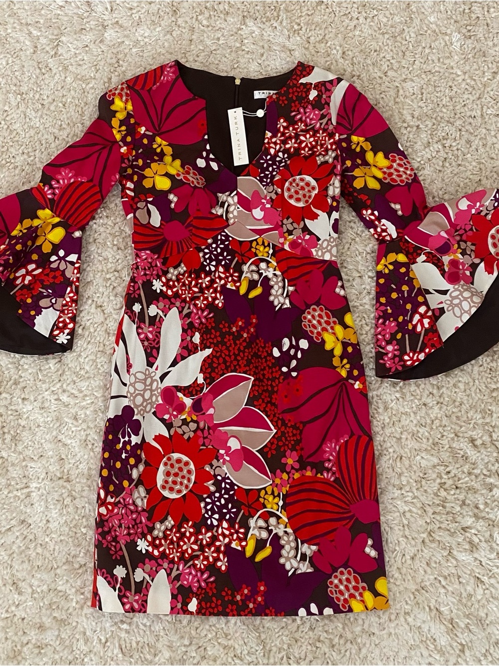 Trina Turk Winnie Floral Bell-Sleeve Retro Dress